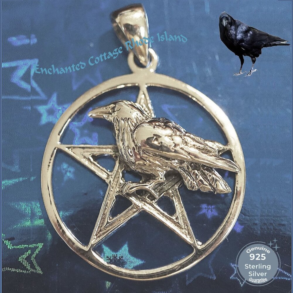 Sterling Silver 925 𝑹𝒂𝒗𝒆𝒏 𝑷𝒆𝒏𝒕𝒂𝒈𝒓𝒂𝒎 𝙋𝙀𝙉𝙏𝘼𝘾𝙇𝙀  Pendant NEW